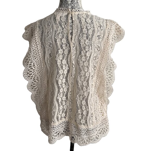 Lauren Conrad Women’s top Cream Ivory Lace Blouse sleevless BOHO romantic XXL - Picture 5 of 10